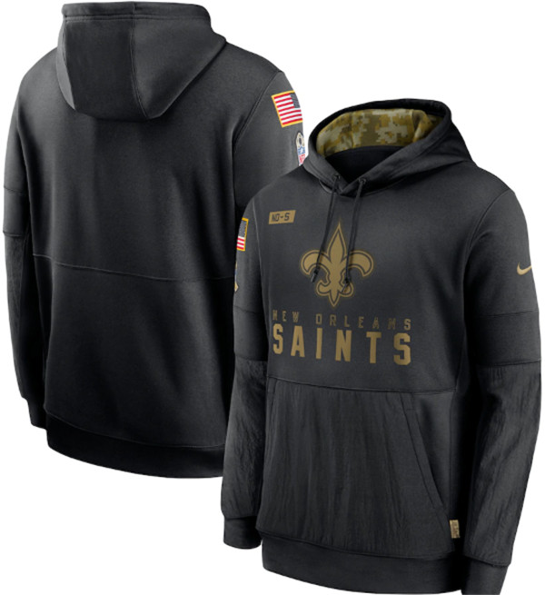 Men's New Orleans Saints 2020 Black Salute to Service Sideline Performance Pullover NFL Hoodie - Click Image to Close